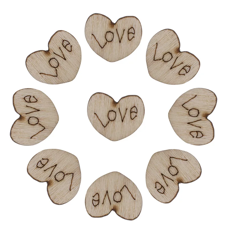 100pcs Wooden Love Heart Shape for Weddings Plaques Art Craft Embellishment Best
