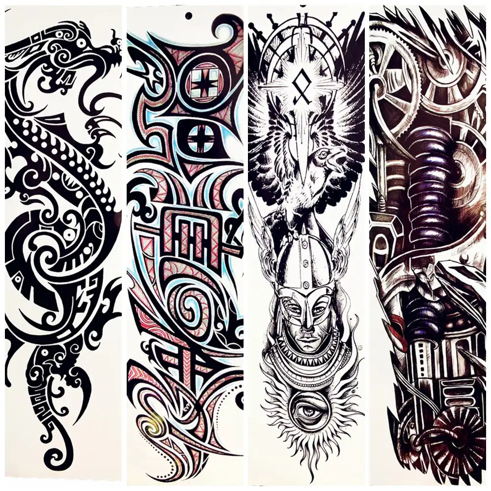 Robot Arm Men Waterproof Temporary Black Tattoo Stickers 48x17cm Large Body Art Fake Brave Trojan Warrior Full Arm Tattoo Totem Temporary Tattoos Aliexpress