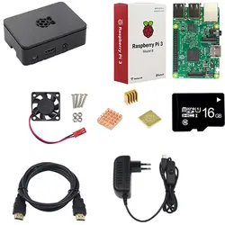 Оригинальный Raspberry Pi 3 Model B комплект 5V3A питание + 16 г SD Карты ABS чехол Вентилятор охлаждения теплоотвод HDMI кабель 5MP камера