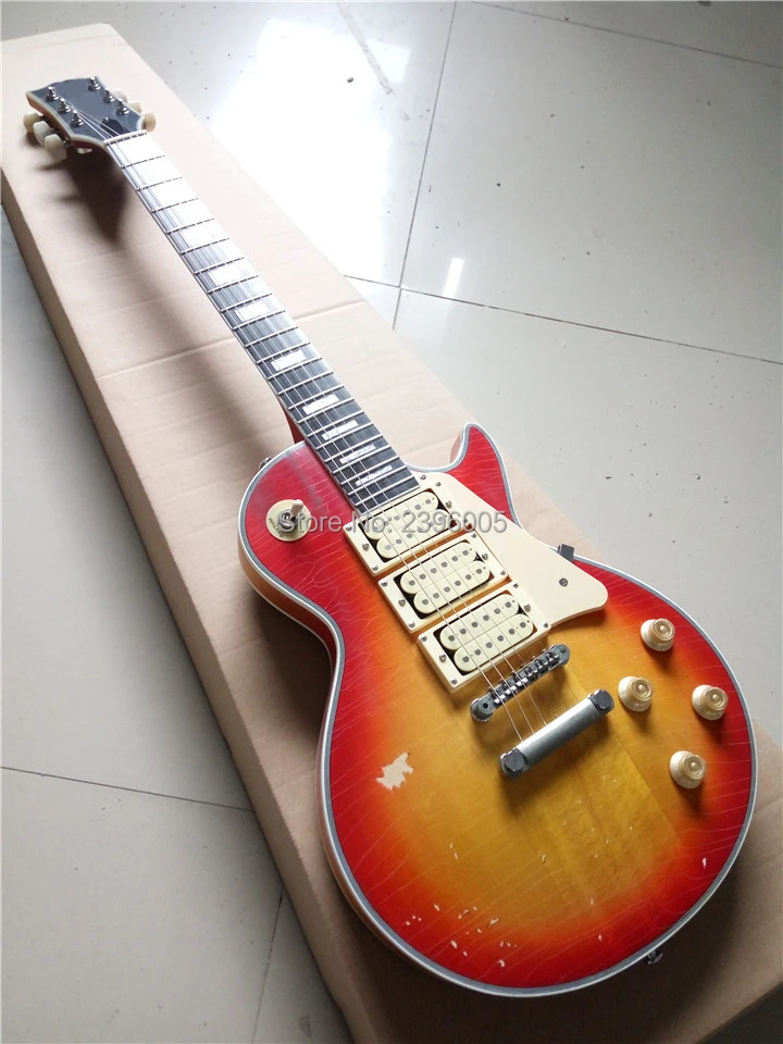 Custom exclusive Ace frehley LP custom electric guitar.Cherryburst guitarra.3 pickups,diamond logo.handcrafted aged details Custom exclusive Ace frehley LP custom electric guitar.Cherryburst guitarra.3 pickups,diamond logo.handcrafted aged details