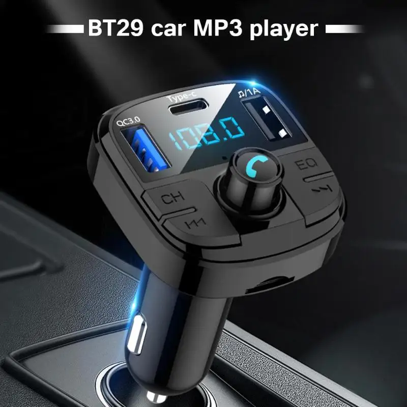 BT29 автомобильный FM передатчик Bluetooth 5,0 CarKit MP3 аудио музыкальный плеер громкой связи Тип C зарядка Быстрая зарядка QC3.0 автомобильное зарядное устройство