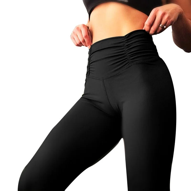 

2018 Women Sexy Sports Fitness Yoga Pants Ruched Leggins High Waist Female Leggins Tights Gym Athleisure Black Elastic Trousers
