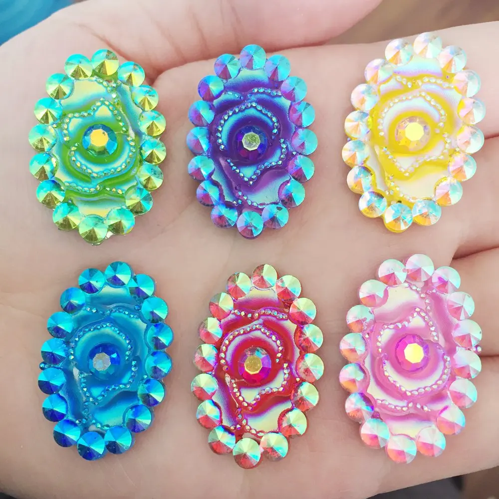 

AB oval Resin 30pcs 20*30mm rose Rhinestone Flatback Wedding diy Buttons craft D89*5