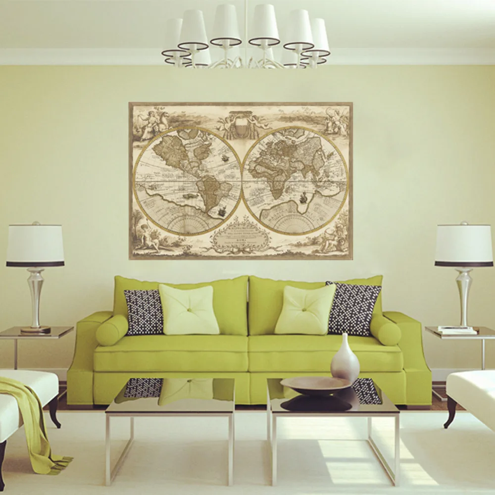 world map vintage design wall decal sticker home decor for living room