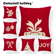 Рождественская подушка, Декоративные Чехлы для подушек с оленем и оленем, носки с колокольчиком красного дерева, с надписью Joy Candy Cane, венок, нордическая подушка, чехол