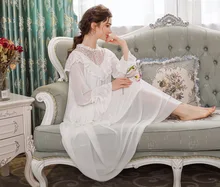 Vintage Nightdress Women Long Nightgowns Sleepshirts Nightwear Sleepwear Home Wear Dress Hollow-out Lace Modal Mesh