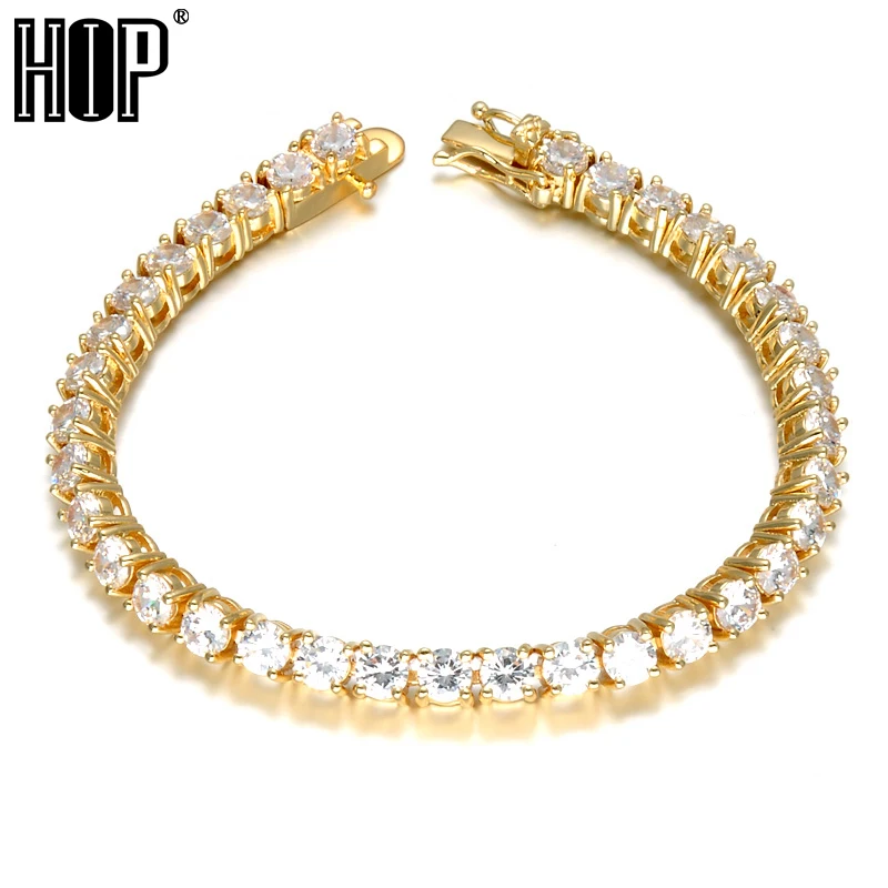 

Hip hop Mens Zircon Tennis Chain Bracelet Gold Silver Color Copper Material Iced Out 1 Row CZ Chain Bracelet Jewelry