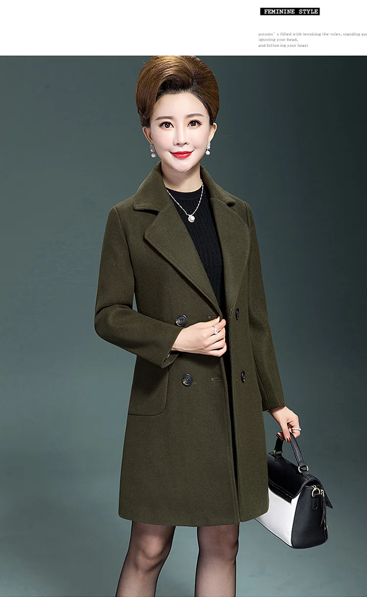 Новая одежда для мамы, осенне-зимнее Однотонное шерстяное пальто, женский двубортный Тренч, приталенное пальто размера плюс, женские пальто d005