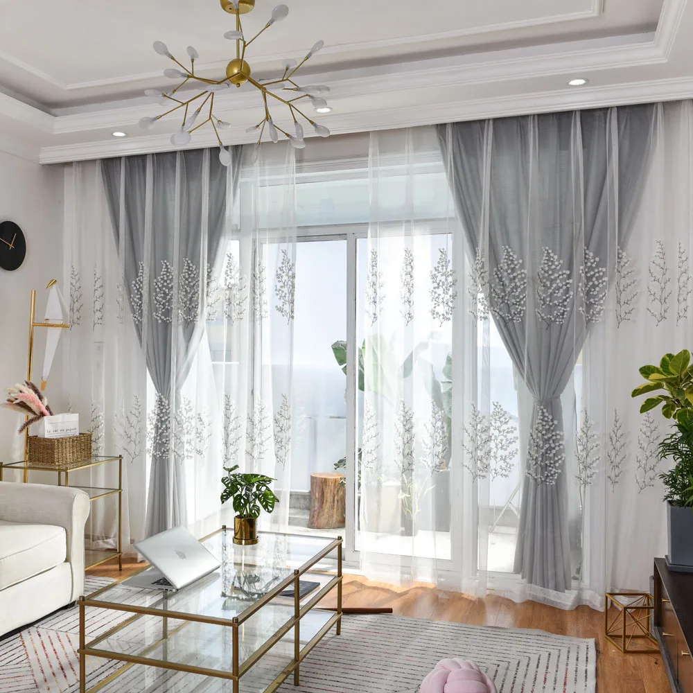 Blanco transparente bordado Cortinas Europa Cortinas Dormitorio de cortina para la sala de Grey tela habitación WP067-30 Blanco transparente bordado Cortinas Europa Cortinas Dormitorio de cortina para la sala de Grey tela habitación WP067-30
