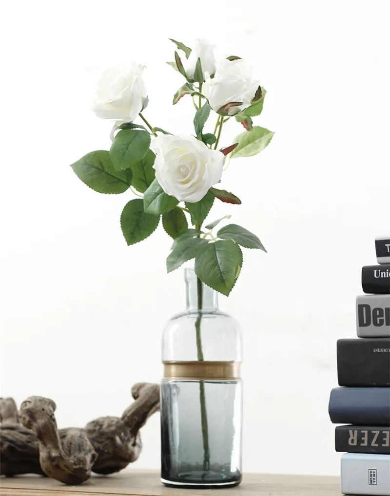 Flone 5 Heads Real Touch Rose Flower Branch Artificial Rose Flower Bouquet Fake Flower Wedding Home Office Party Decor Art (10)