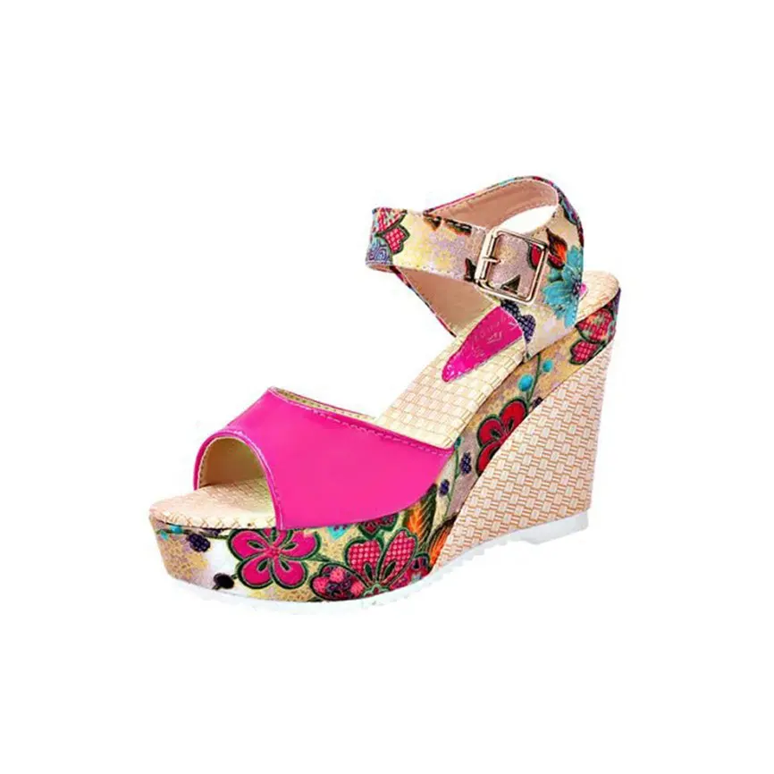 Женская обувь; модные летние женские сандалии на танкетке с принтом; Летняя обувь на платформе с высоким каблуком; M20#30 - Цвет: RD