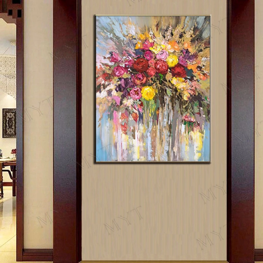 Художественная ручная натюрморт масляная живопись на холсте абстрактные цветные цветы Настенная художественная картина для гостиной домашний Декор без рамки