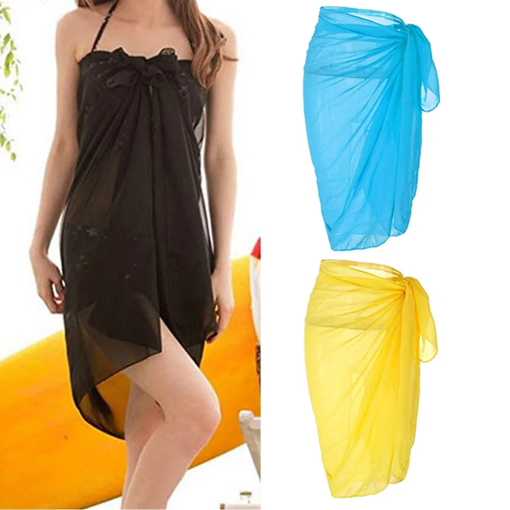 

Sexy Women Chiffon Swimwear Pareo Scarf Cover Up Wrap Kaftan Sarong Beach Wear Tankini Bikinis Plavky Cover-Ups Skirts Dress