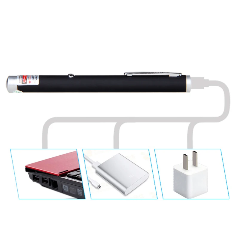 المدمج في بطارية قابلة للشحن الأحمر الليزر ضوء الليزر مؤشر قوة العسكرية مرئية 650nm مؤشر قلم شعاع ضوء مع USB خط