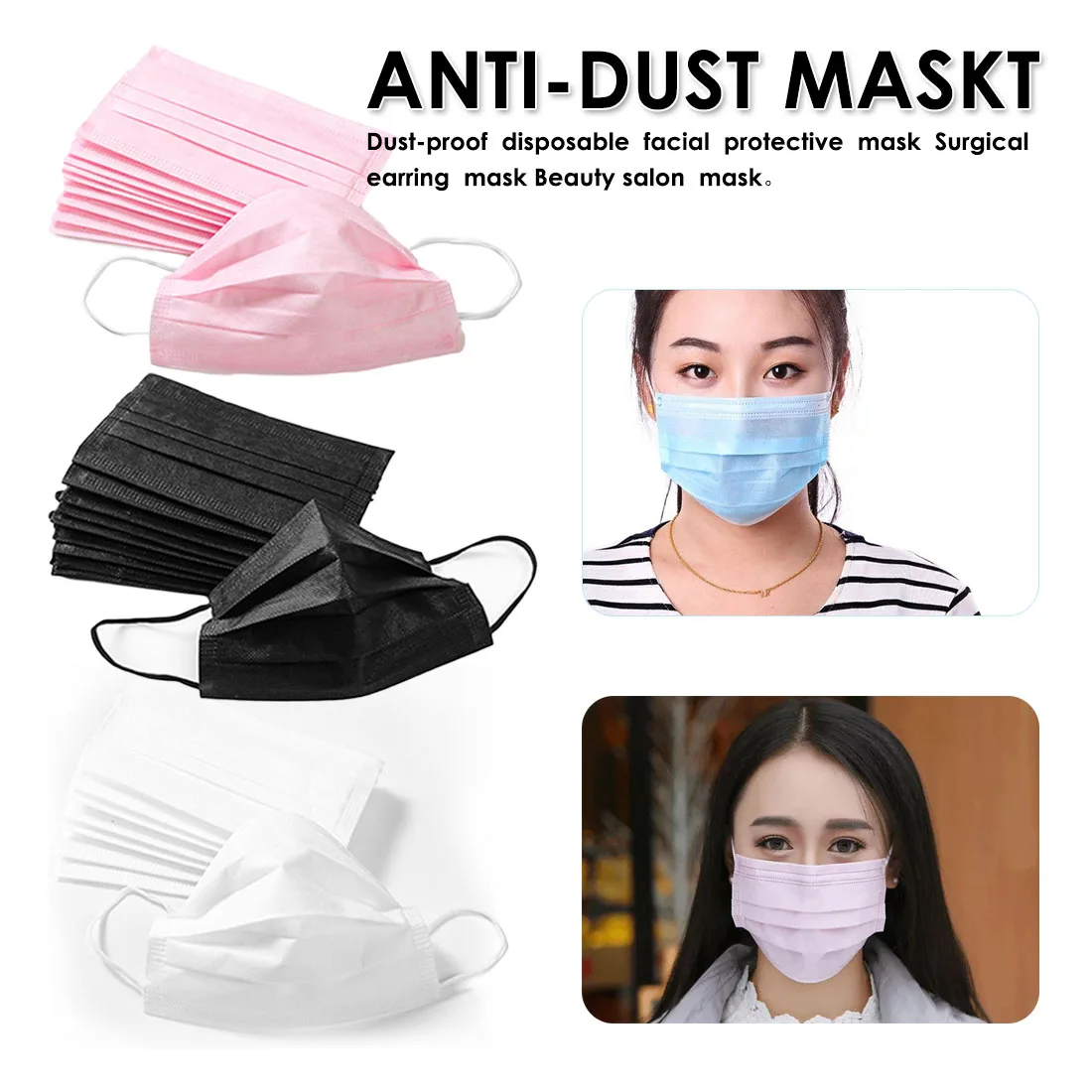 

20Pcs 3 Layers Dustproof Facial Protective Cover Masks Anti-Dust Disposable Surgical Medical Salon Earloop Face Mouth Masks