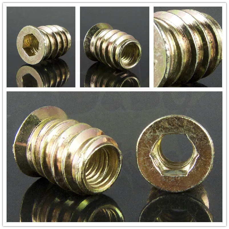 10pcs/lot M6 6X15mm E Nut Wood Insert Nut Dowel Screw Fixing For Furniture Legs And Bun Feet