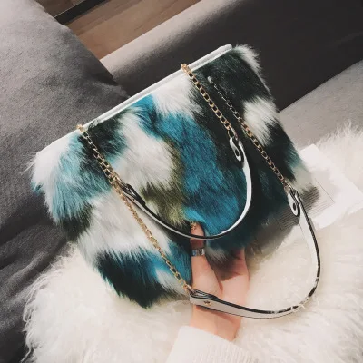 Стильная зимняя разноцветная меховая женская сумка Luxuy Handle Totes дизайнерский