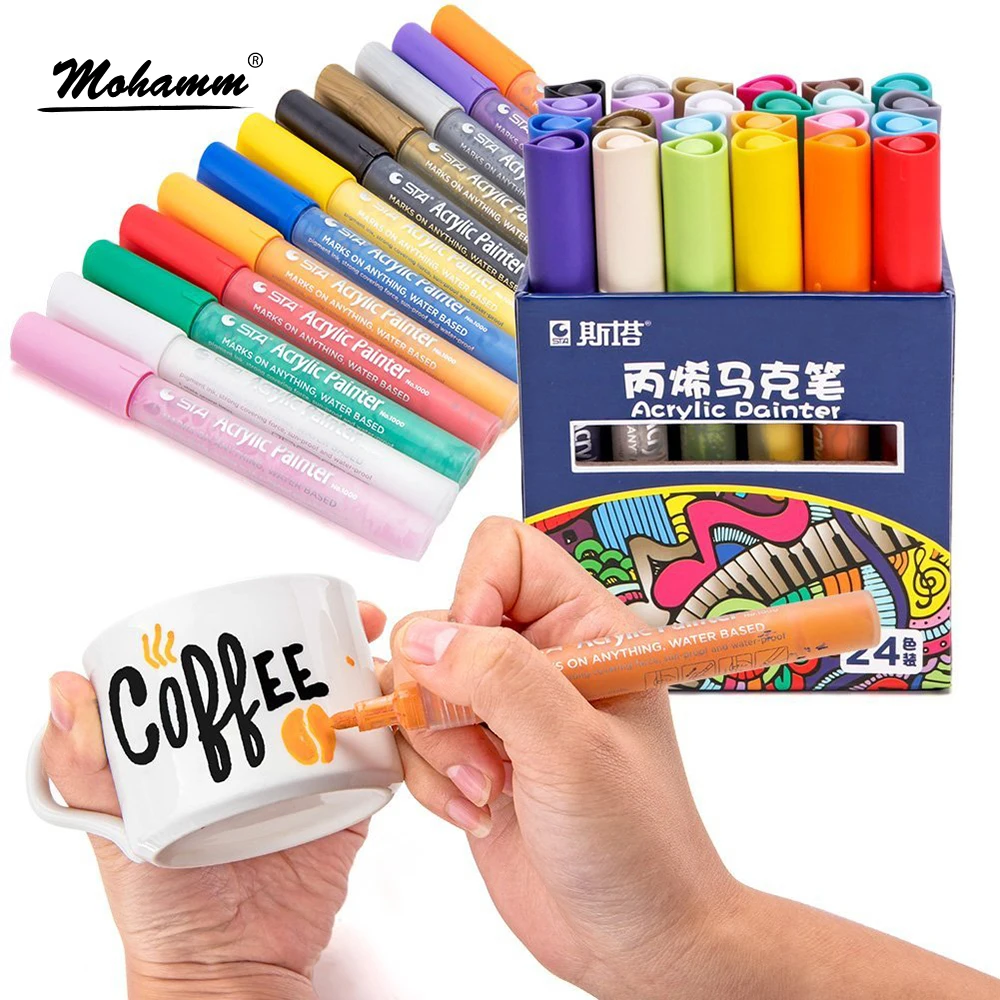 

24 Colors STA Acrylic Paint Markers Mark Clearly on All Surfaces Water Based Ink Non-Toxic Odorless Acid Free
