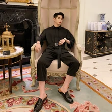 S-6XL! летняя одежда Персонализированная нашивка, тканевый пояс, украшение, семь точек, рукав, девять точек, мужские повседневные Цельные штаны