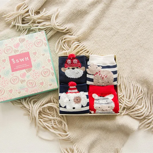 Caramella 2017 4pairs/box Cotton Meias Christmas Warm Cute 3d Animal Patterns Cartoon Socks Women Stretch