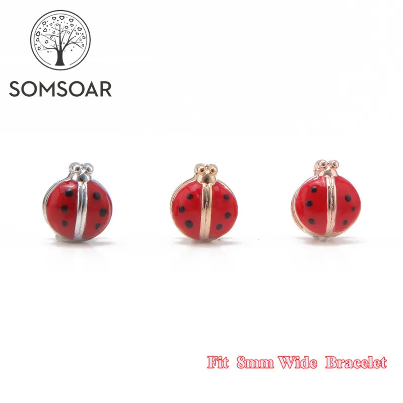 Somsoar ювелирные изделия Милая Божья коровка Подвеска подходит для ширины 8 мм
