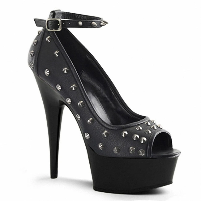 Leather black and white rivet fish mouth stilettos, summer
