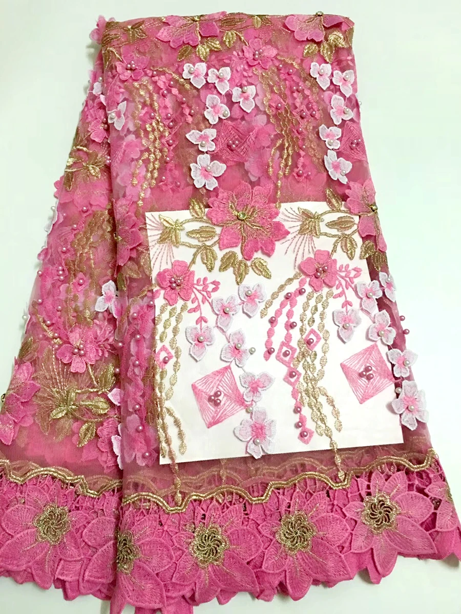 

Latest Nigerian Lace Fabric 2019 High Quality Pink African Lace Fabric With Stones Lace Material For Tulle Lace African Dresses