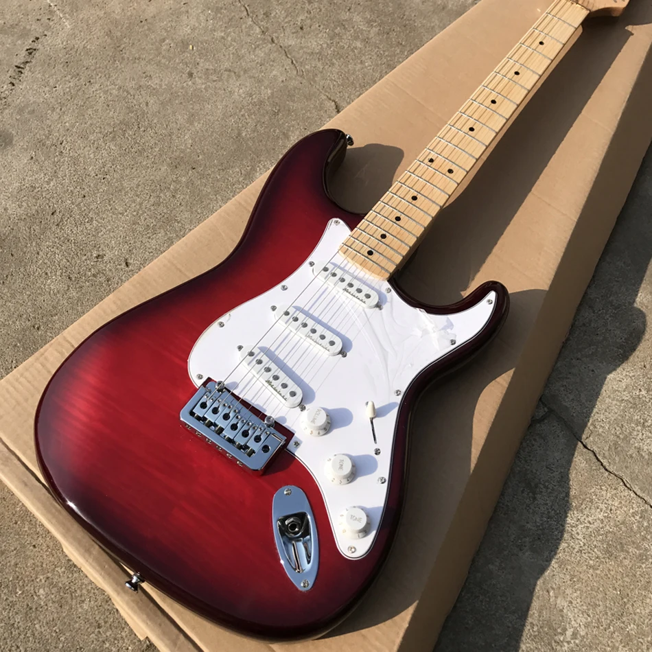 

New high quality custom handmade electric guitar, Red Flame Maple electric guitar with maple fingerboard, free shipping