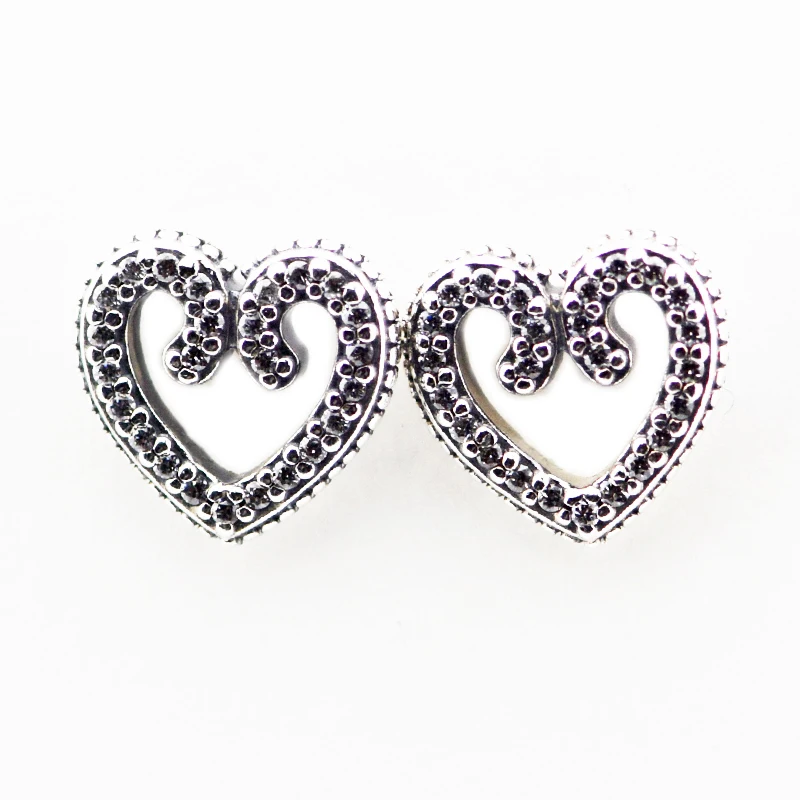

Pandulaso Heart Swirls Stud Earrings Fashion Silver 925 Jewelry Crystal Earrings for Women New Spring Silver Earrings Jewelry