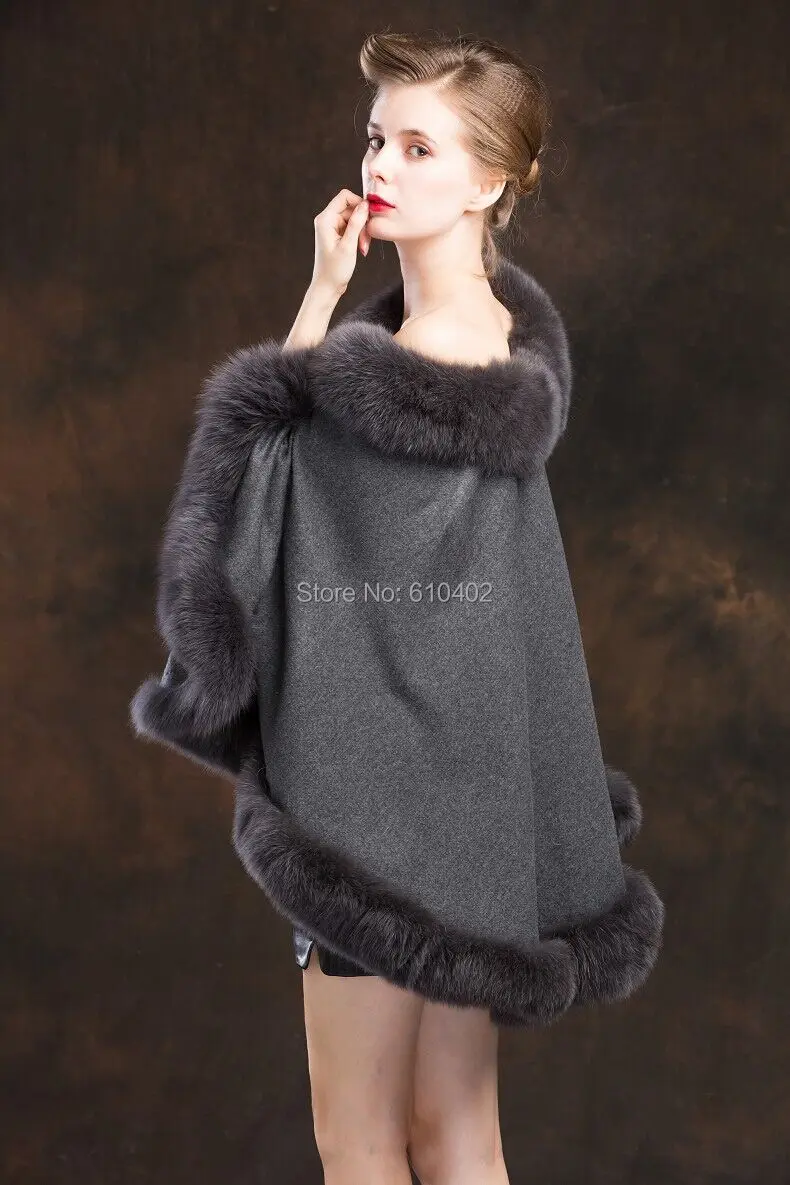 Lady's Genuine  Real Cashmere Genuine Fox  Fur Coat  