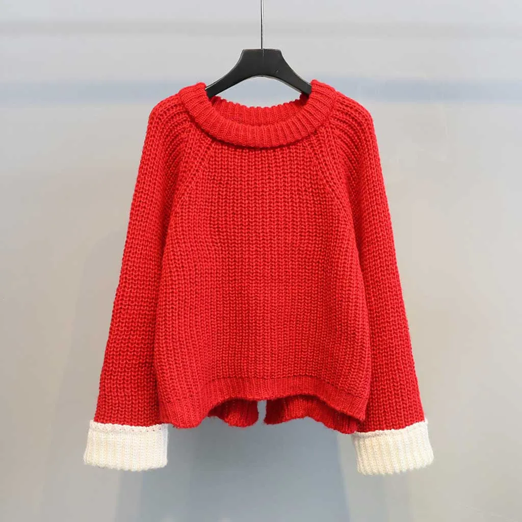 

Women Round Neck Hand Sleeve sweater Patchwork pullover women Long Sleeve winter clothes for women 2019 New