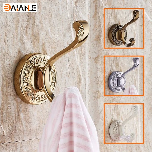 Gold Zinc Alloy clothes hooks wall mounted coat hook Bathroom Accessory handing towel clothes