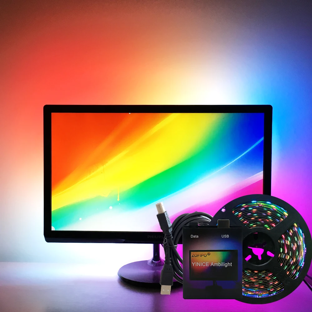 Светодиодная лента easy DIY Ambilight RGB WS2812B полный комплект для телевизора настольного