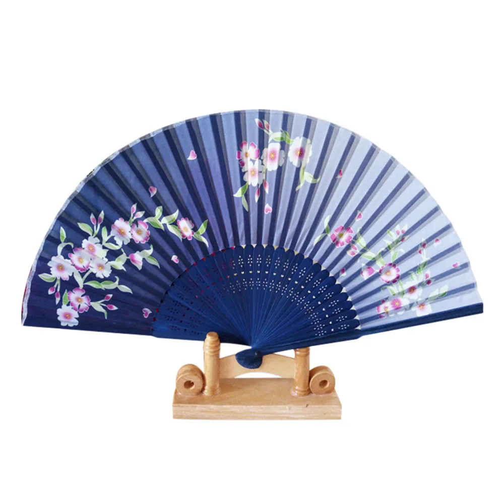 Flower Butterfly Pattern Folding Dance Wedding Party Lace Silk Folding Hand Held Flower Fan G619