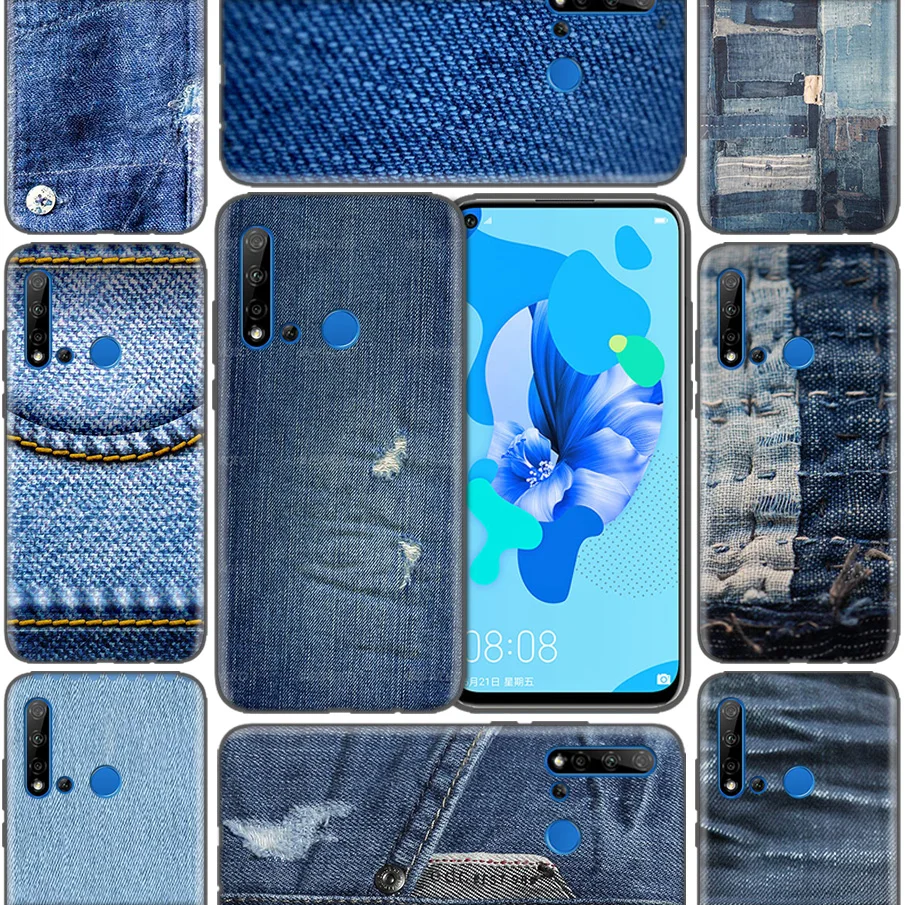 

Bag luxury Capa Coque Cover Cases For Huawei P9 P10 P20 P30 Mate 10 20 30 Lite Pro P Smart 2019 2017 Jeans Textile Blue Cloth