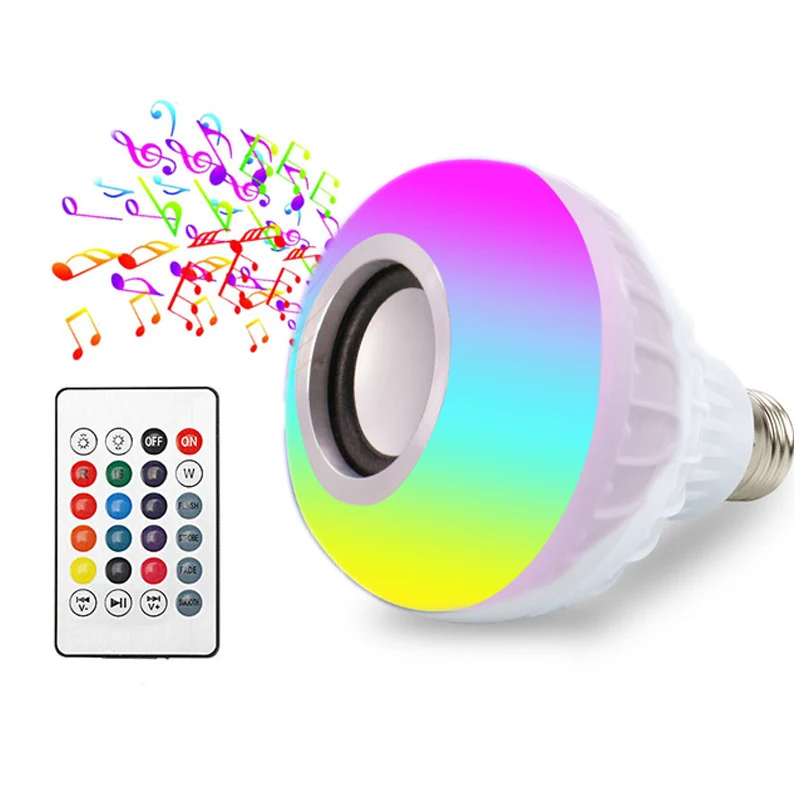 

Smart E27 LED Bulb Light Bluetooth Speaker RGB Led Lamp 12W Music Playing Dimmable Wireless Remote Control lampada 85-265V Tubes