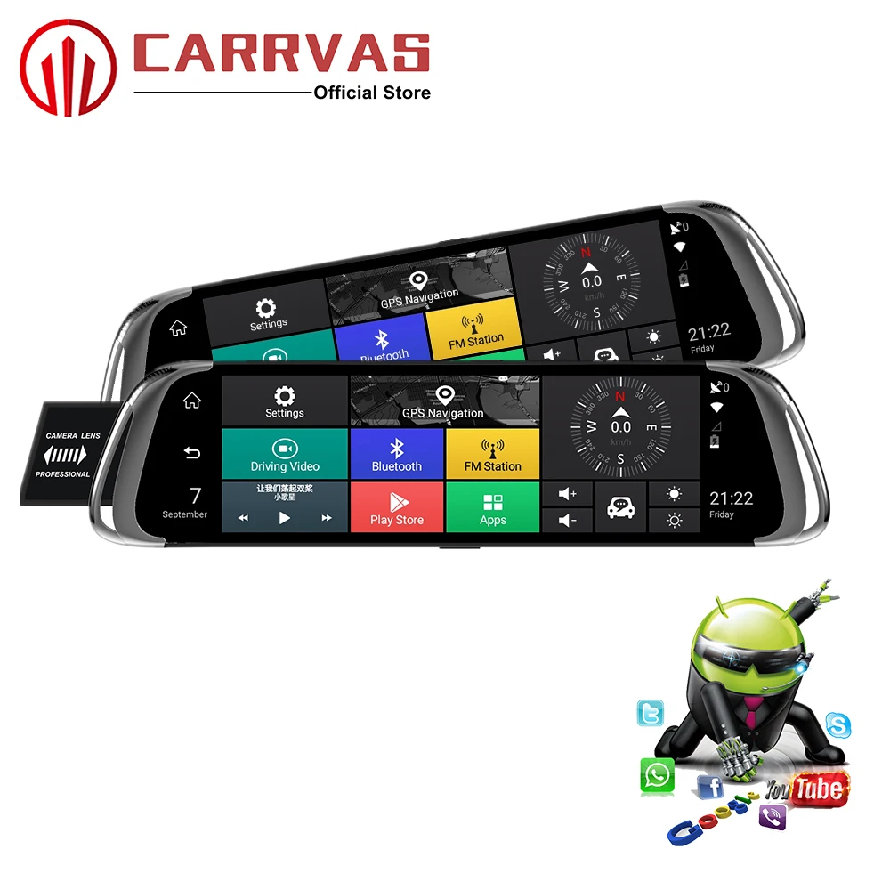 

CARRVAS 9.66 inch Android Car Mirror GPS DVR 4G FHD With WiFi Bluetooth GPS Android Navigators Automobile Support Stream Media