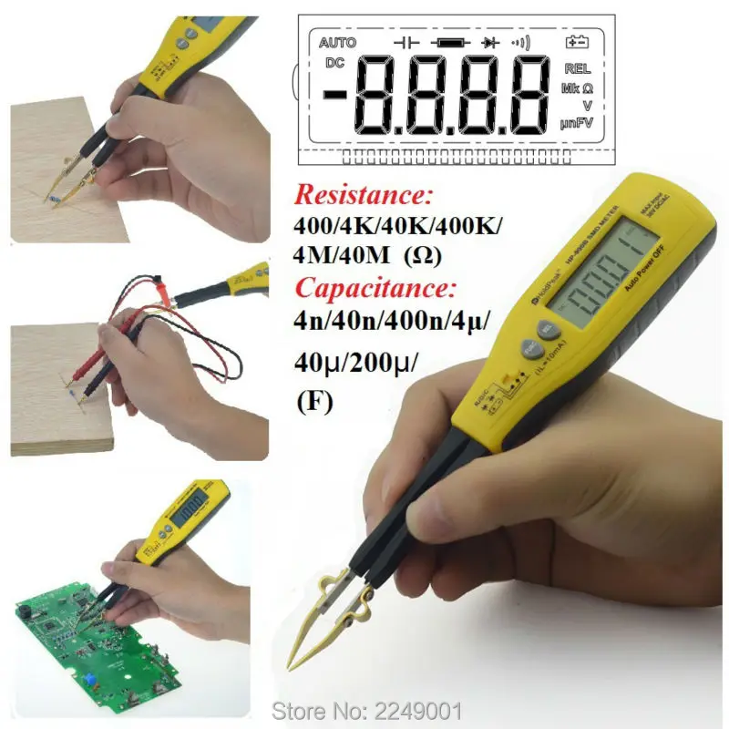 

HoldPeak HP-990B Digital SMD Tester Capacitance Meter Resistance Meter Auto Scan with 2 Backup Test Pins and Carry Box
