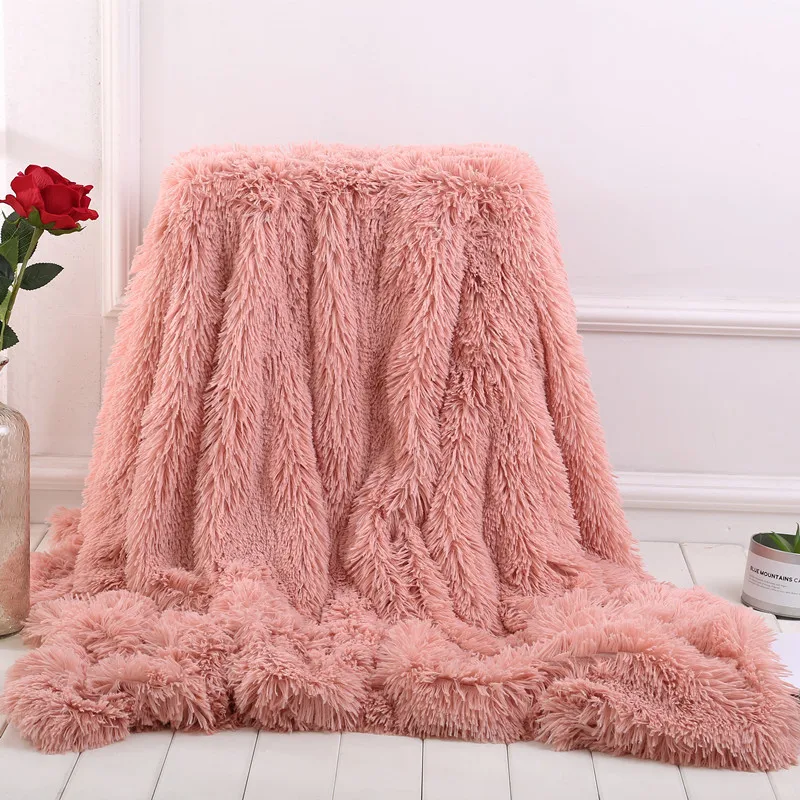 Soft And Warm Coral Velvet Sofa Chair Couch Blanket Long Plush Throw Blanket Adult Travel Portable Cover Bedspread For Bed - Цвет: Bean Paste Pink