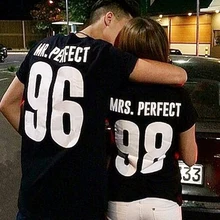 T-shirt manches courtes col rond femme, nouveau Style européen Mrs Mr, lettre parfaite, en coton imprimé, assorti avec tout, 2018