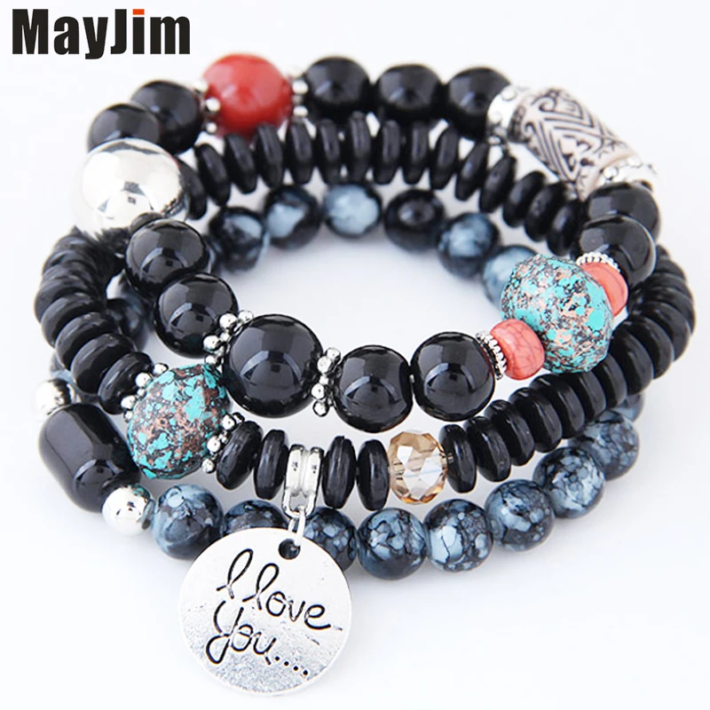 

MayJim 2017 Fashion Charms Vintage bracelets Big Beads crystal Bracelet Fashion multilayer cuff bracelets & bangles Women