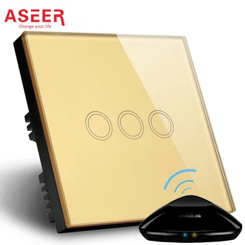 

ASEER,Smart home Touch Switch,3Gangs touch interruptor Crystal Glass Panel,AC110~240V,LED indicator,UK Light Touch Screen Switch