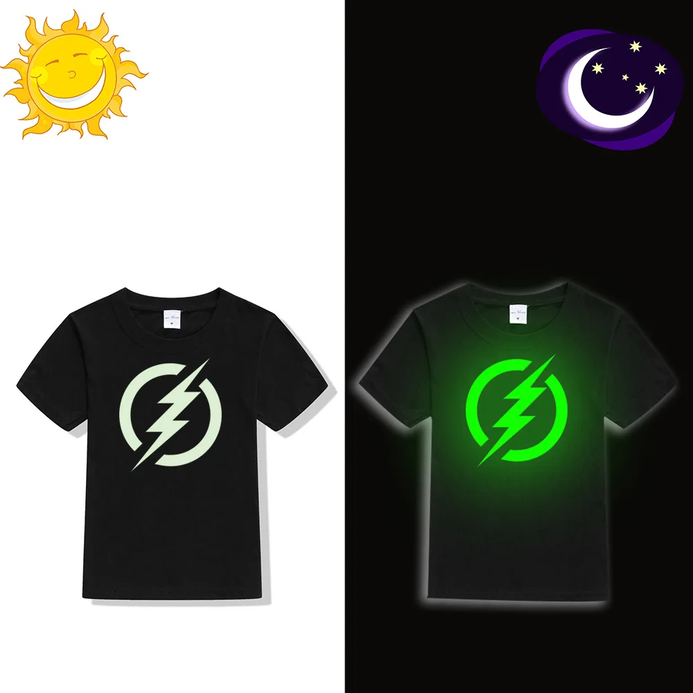 Светящаяся детская футболка детские топы для мальчиков, светящаяся в темноте футболка для подростков, топы для девочек с рисунком из мультфильма, спортивная одежда, футболки - Цвет: Illuminate