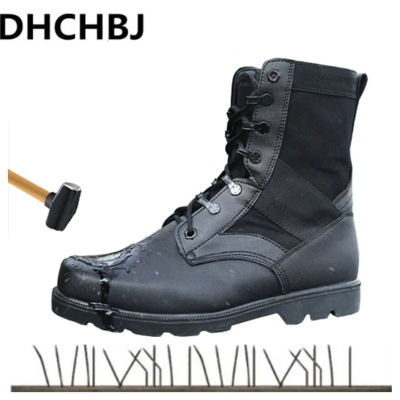 

Black Military Tactical Boots Men Leather Army Men Steel Toe Work Safety Boots Anti-Collision Botas Fashion Motorcycle Boots