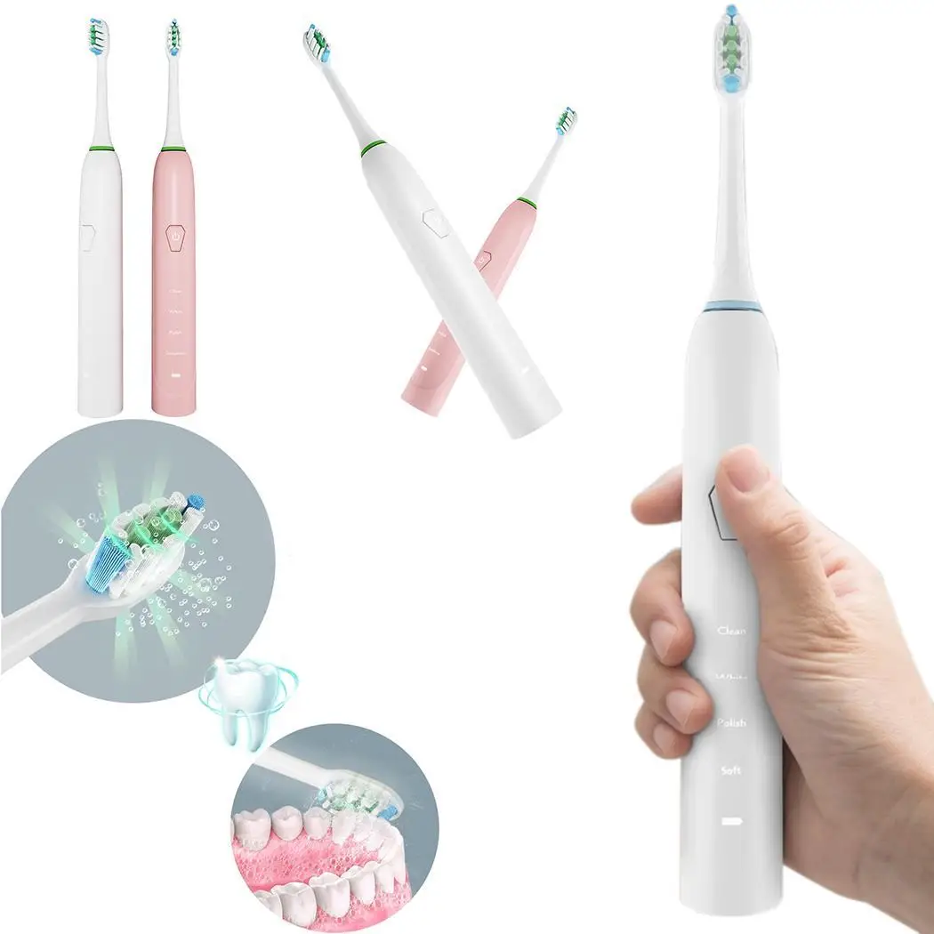 

New Electric Toothbrush Deep Clean Waterproof Appliances 800 mAh Tooth Brush with 1 hour Replacement Heads