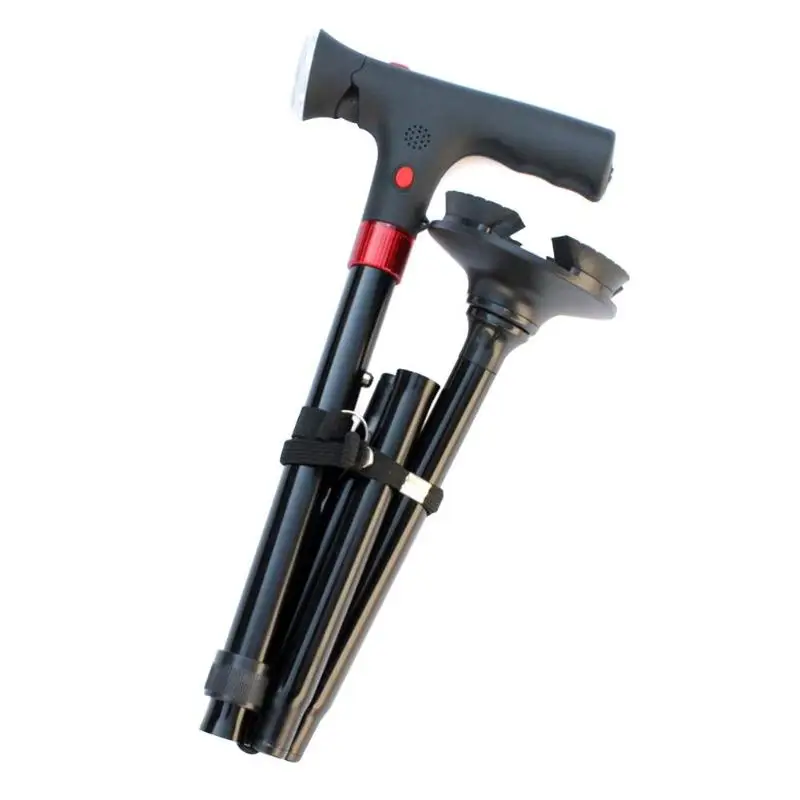 Walking Stick LED Light Old Man Folding Trekking Poles T-handle Man Hiking Poles Cane for Elders Outdoor Travel Walking Canes 