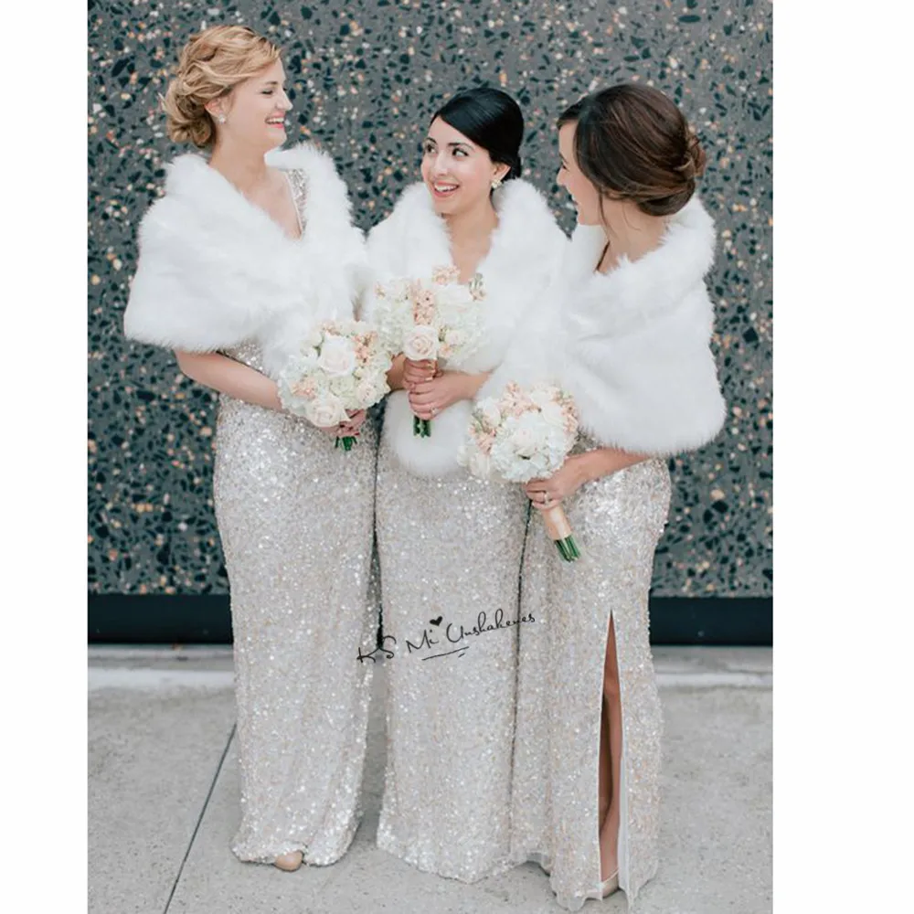 Brown White Winter Faux Fur Wrap Bridal Cape Warm Wedding Cloaks Wedding Accessories Shrug Shawl Stole Scarves Short
