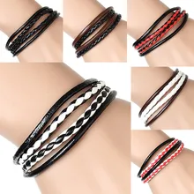 Модные мужские черные кожаные переплетенные бласлет под манжет браслет вязаные кожаные браслеты для мужчин Многослойный кожаный шнур