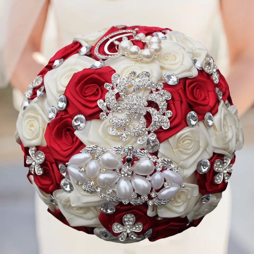 Ivory And Red Flowers Wedding Bridal Bouquet De Fleur