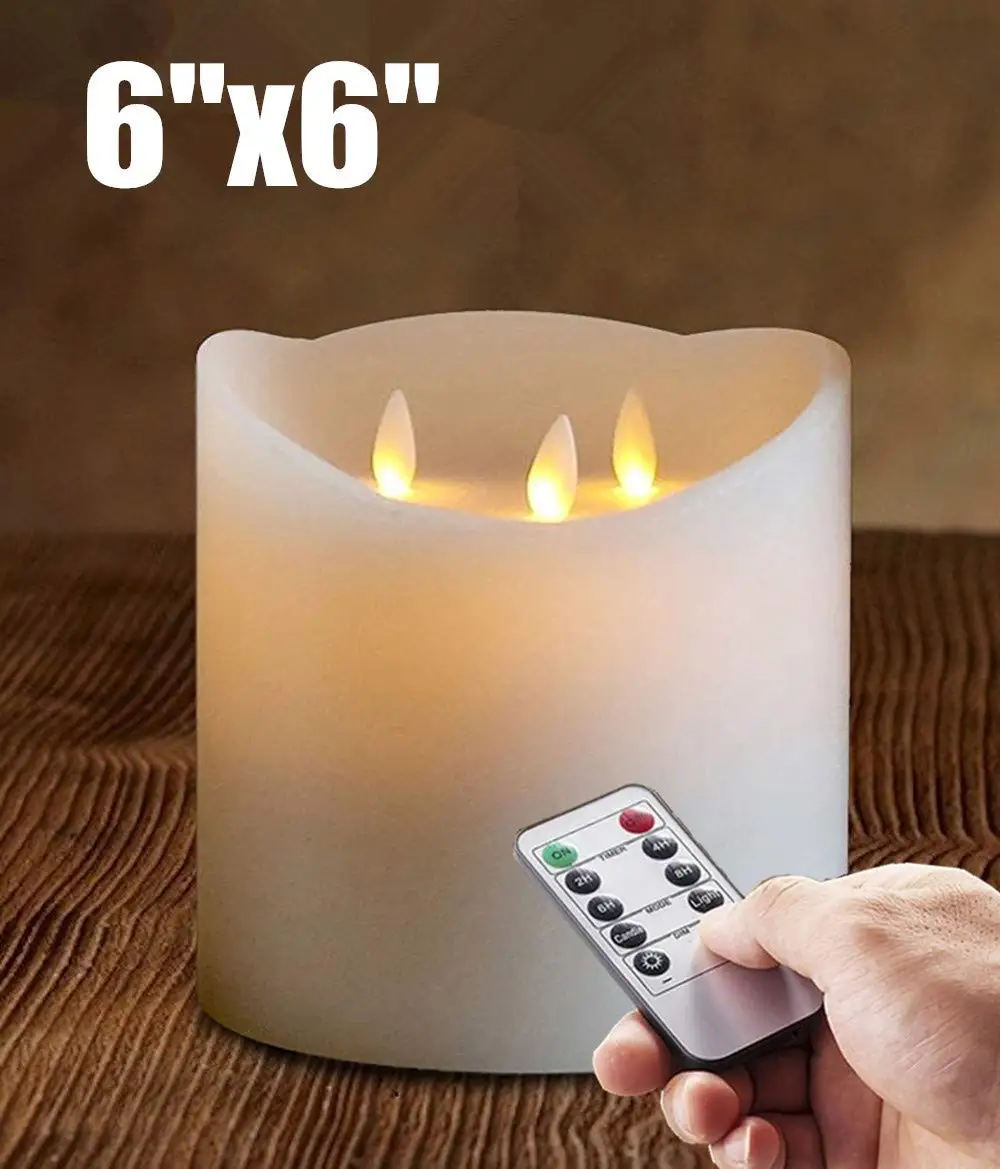 3 Wick Huge Pillar Electronic Flameless LED Candles Lights With Remote